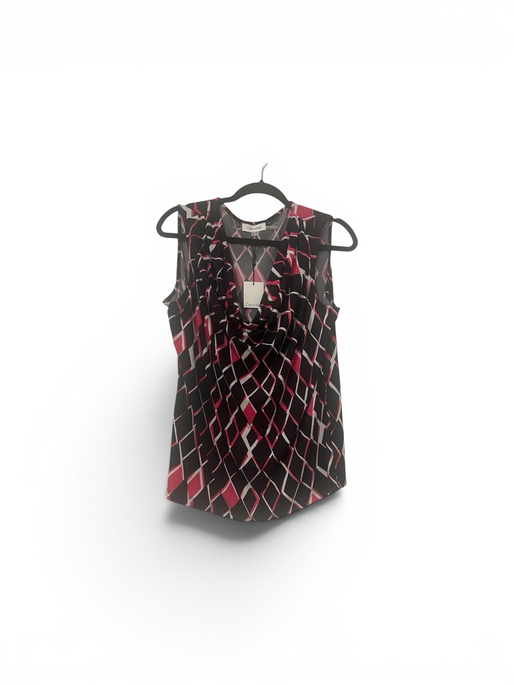 Calvin Klein Black Pink Geometric Cowl Neck Top